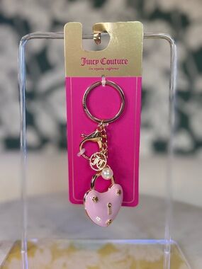 Juicy Couture Gold & Pink Heart Lock Keyring NWT